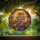 Mystic Owl Stained Glass Suncatcher: Moonlit Window Decor