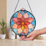 Sunburst Flower Stained Glass Suncatcher, Colorful Round Floral Panel for Window, Bright Boho Garden Decor, Handmade Gift Idea