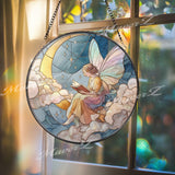 Fairy Reading on Moon Glass Suncatcher: Celestial Window Art