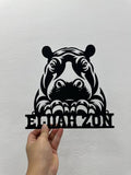 Customized Hippo Head Metal Wall Art LED Light, Personalized Wild Animal Metal Name Sign Decor, Hippopotamus Metal Light Wall Decor