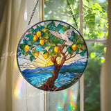 Lemon Tree Stained Glass Suncatcher: Coastal Beach House Decor