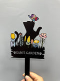 Custom Cat Garden Stake with Butterfly and Flowers, Personalized Metal Yard Sign for Cat Lovers, Outdoor Garden Decor