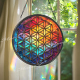 Flower of Life Suncatcher: Sacred Geometry Rainbow Glass Decor