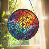 Flower of Life Suncatcher: Sacred Geometry Rainbow Glass Decor