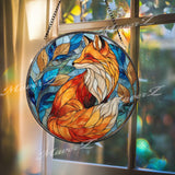 Red Fox Stained Glass Suncatcher: Woodland Window Decor