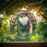 Rose Archway Suncatcher: Floral Garden Window Hanging, Cottagecore Decor