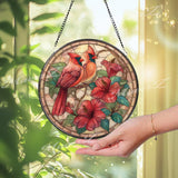 Cardinal Couple Stained Glass Suncatcher: Tropical Hibiscus Window Decor