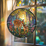 Deer and Fawn Stained Glass Suncatcher: Woodland Window Hanging