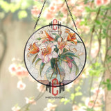 Stained Glass Lily Suncatcher Round Floral Panel, Elegant Flower Bouquet Window Hanging, Colorful Garden Art Home Decor Gift