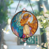 Stained Glass Angel Suncatcher Round Window Panel, Colorful Winged Guardian Art, Spiritual Home Decor, Inspirational Gift for Faith Lovers