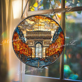 Arc de Triomphe Suncatcher: Paris Cityscape Stained Glass Window Decor
