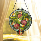 Greek Salad Stained Glass Suncatcher, Colorful Mediterranean Veggie Panel, Tomato Cucumber Feta Window Hanging Kitchen Decor