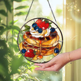 Pancake Stained Glass Suncatcher: Breakfast Window Panel with Berries