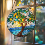 Lemon Tree Stained Glass Suncatcher: Coastal Beach House Decor