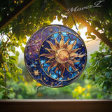 Celestial Sun and Moon Glass Suncatcher: Starry Night Window Decor