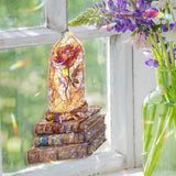 Enchanted Rose Acrylic Suncatcher, Beauty and the Beast Inspired Flower in Glass Dome Window Hanging, Stained Glass Style Fantasy Decor Gift