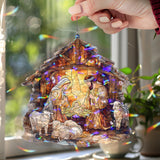 Nativity Acrylic Suncatcher, Holy Family with Baby Jesus in Wooden Manger Scene Window Hanging