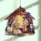 Nativity Acrylic Suncatcher, Holy Family with Baby Jesus in Wooden Manger Scene Window Hanging