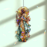 Goddess Acrylic Suncatcher, Elegant Woman with Bow and Deer Window Hanging, Mythical Stained Glass Style Art Nouveau Home Decor Gift