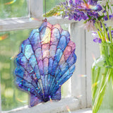 Seashell Acrylic Suncatcher, Ocean Inspired Shell Window Hanging Ornament, Coastal Beach House Stained Glass Style Nautical Home Decor Gift