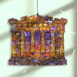 Parthenon Acrylic Suncatcher, Ancient Greek Temple Window Hanging with Sunset Glow, Travel Inspired Stained Glass Style Home Decor Gift