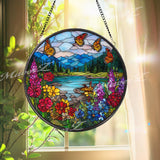 Butterfly Meadow Suncatcher: Wildflower Lake Scene Window Panel