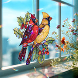 Cardinal Couple Acrylic Suncatcher, Red and Yellow Birds on Holly Branch, Acrylic Window Hanging, Nature Ornament, Gift for Bird Lovers