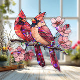 Cardinal Pair Acrylic Suncatcher, Red Birds on Cherry Blossom Branch, Acrylic Stained Glass Style Window Hanging, Nature Decor Gift