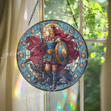 Nativity Stained Glass Suncatcher, Round Holy Family with Baby Jesus, Mary and Joseph Window Panel, Christmas Religious Decor