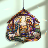 Warrior and Dog Acrylic Suncatcher, Stained Glass Style Knight with Shield and Spear, Fantasy Window Hanging, Mythological Home Decor