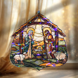 Warrior and Dog Acrylic Suncatcher, Stained Glass Style Knight with Shield and Spear, Fantasy Window Hanging, Mythological Home Decor