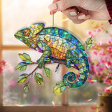 Chameleon Stained Glass Suncatcher, Colorful Lizard Window Hanging, Gecko Style Reptile Decor, Vibrant Nature Acrylic Gift