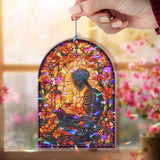 Skeleton Acrylic Suncatcher, Gothic Reading Skeleton with Candles and Flowers, Spooky Window Hanging, Halloween Home Decor