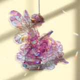 Fairy Acrylic Suncatcher, Stained Glass Style Reading Fairy with Books, Pink Wings Window Hanging, Fantasy Home Decor Gift