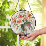 Stained Glass Lily Suncatcher Round Floral Panel, Elegant Flower Bouquet Window Hanging, Colorful Garden Art Home Decor Gift