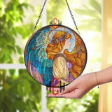 Stained Glass Angel Suncatcher Round Window Panel, Colorful Winged Guardian Art, Spiritual Home Decor, Inspirational Gift for Faith Lovers