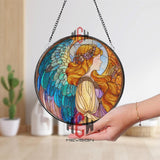 Stained Glass Angel Suncatcher Round Window Panel, Colorful Winged Guardian Art, Spiritual Home Decor, Inspirational Gift for Faith Lovers