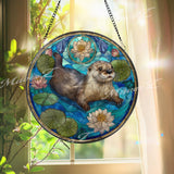 Otter Acrylic Suncatcher, Round Water Lily Pond Window Panel, Nature Wildlife Home Decor, Stained Glass Style Animal Lover Gift