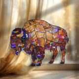 Buffalo Acrylic Suncatcher, Stained Glass Style Bison Window Hanging, Rustic Cabin Decor, Western Wildlife Wall Art Gift for Nature Lovers
