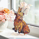 Highland Cow Acrylic Suncatcher with Butterfly, Stained Glass Style Cute Calf Window Hanging, Rustic Farmhouse Animal Decor Gift