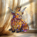 Highland Cow Acrylic Suncatcher with Butterfly, Stained Glass Style Cute Calf Window Hanging, Rustic Farmhouse Animal Decor Gift