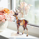 Standing Deer Acrylic Suncatcher, Stained Glass Style Buck with Antlers Window Hanging, Rustic Cabin Wildlife Wall Art Gift for Hunters