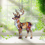 Standing Deer Acrylic Suncatcher, Stained Glass Style Buck with Antlers Window Hanging, Rustic Cabin Wildlife Wall Art Gift for Hunters