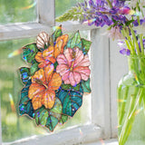 Hibiscus Flower Acrylic Suncatcher, Stained Glass Style Tropical Floral Window Hanging, Colorful Garden Wall Art Gift for Nature Lovers