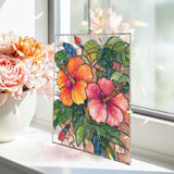 Hibiscus Acrylic Suncatcher, Stained Glass Style Tropical Flower Window Hanging, Colorful Botanical Wall Art Summer Garden Lover Gift