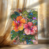Hibiscus Acrylic Suncatcher, Stained Glass Style Tropical Flower Window Hanging, Colorful Botanical Wall Art Summer Garden Lover Gift