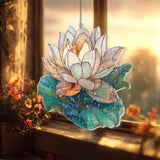 Lotus Flower Acrylic Suncatcher, Stained Glass Style Water Lily Window Hanging, Tranquil Zen Botanical Nature Home Decor Gift
