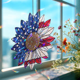 American Flag Sunflower Acrylic Suncatcher, Stained Glass Style Patriotic Flower Window Hanging, USA Pride Veteran Home Decor Gift