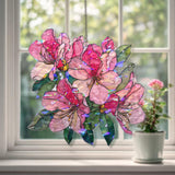 Pink Azalea Acrylic Suncatcher, Stained Glass Style Floral Window Hanging Panel, Garden Nature Inspired Home Decor Gift for Flower Lovers