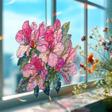 Pink Azalea Acrylic Suncatcher, Stained Glass Style Floral Window Hanging Panel, Garden Nature Inspired Home Decor Gift for Flower Lovers